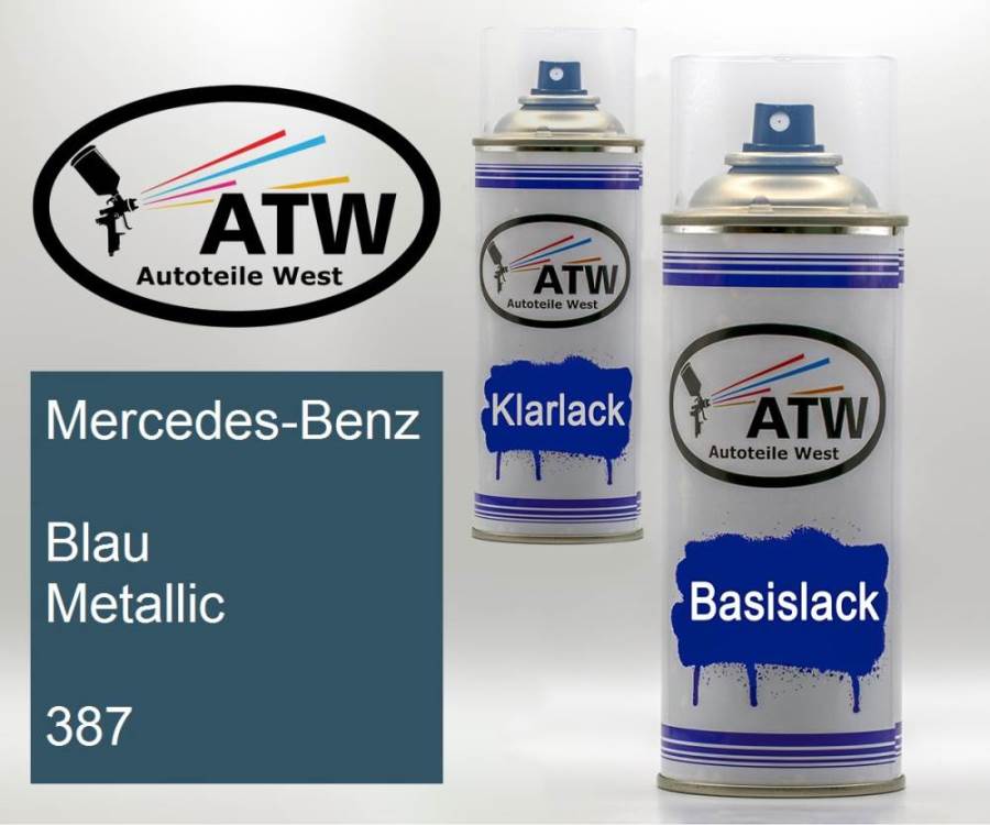 Mercedes-Benz, Blau Metallic, 387: 400ml Sprühdose + 400ml Klarlack - Set, von ATW Autoteile West.
